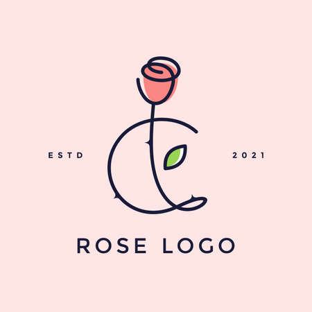 Beauty and charming simple illustration logo design Initial C combine with Rose flower.のイラスト素材