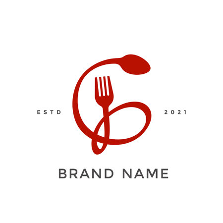 Simple, Modern and Unique illustration logo design initial G combine with fork and spoon. Logo recommended for business related Beverages, Restaurant, Cafe and Food.のイラスト素材