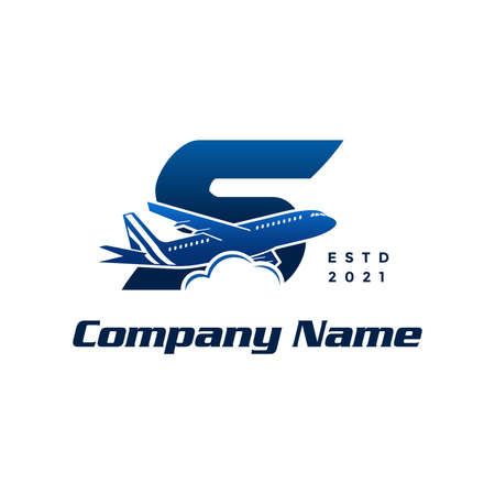 Modern and Stylish illustration logo design initial S combine with plane.のイラスト素材
