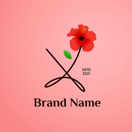 Beauty and charming simple illustration logo design Initial X combine with Shoe flower.のイラスト素材