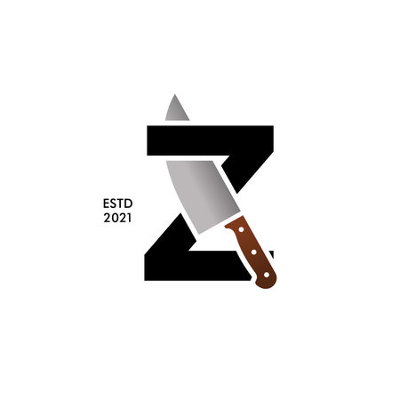 Bold and Strong illustration logo design Initial Z combining with cooking knife. Logo can work as well in a small size and black white color.のイラスト素材