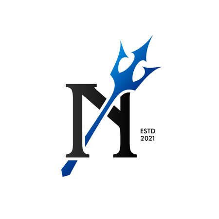 Simple luxury illustration logo design initial N Trident.のイラスト素材