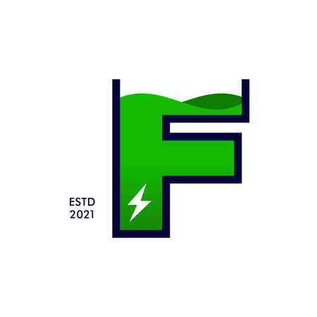 Modern, Bold and Strong illustration logo design initial F shaped like a battery charge.のイラスト素材