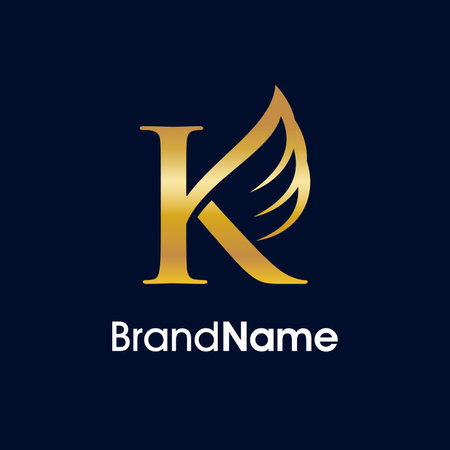 Initial letter K with wings logo vector template. Golden winged logo designのイラスト素材