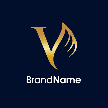 Initial Letter V with Wings Logo Vector Template. Golden Wing Logo Designのイラスト素材