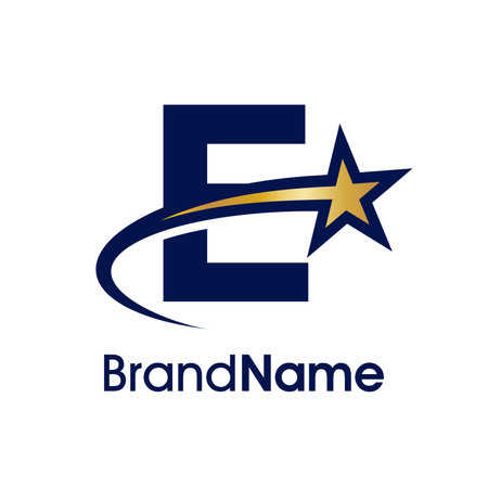 Initial letter E with star logo concept. E letter logo design template.のイラスト素材