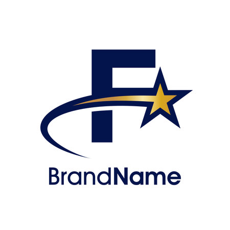 F letter star logo design. Initial F with star vector logo template.のイラスト素材
