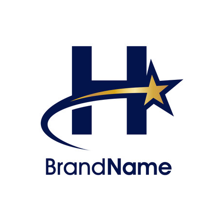 H letter star logo design. Initial Letter H with star vector logo template.のイラスト素材