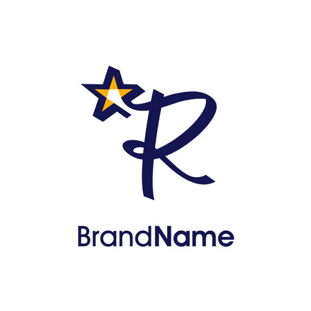 Letter R with star logo design template. Creative star icon symbol.のイラスト素材