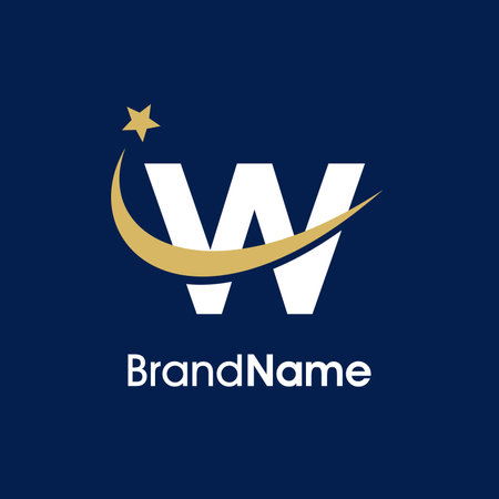 Simple Elegant Illustration logo design Initial W with Swooshing star in gold color. Logo can use for any industry and work as well in small size.のイラスト素材