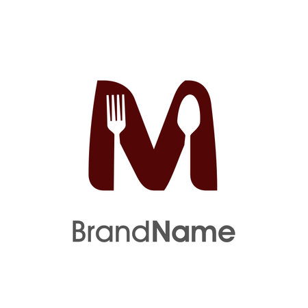 Letter M with fork and spoon. Restaurant logo concept. Vector illustration.のイラスト素材