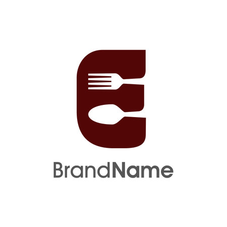 Letter E with spoon and fork logo design. Food and restaurant logotype concept.のイラスト素材