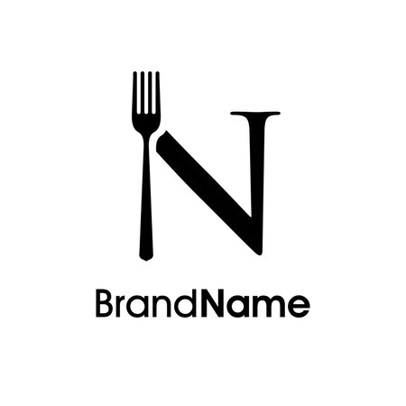 Letter N logo with fork and spoon. Restaurant, cafe, restaurant, menu, food, restaurant business.のイラスト素材
