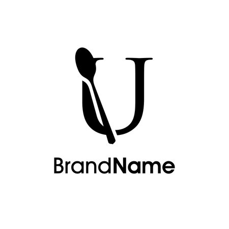Letter U Spoon Logo Design Template. Initial Letter U Spoon Logo Designのイラスト素材