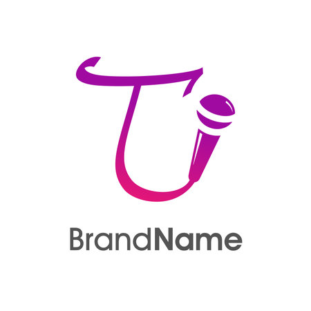 Simple, stylish and eye caching logo design initial T combine with microphone. The logo good for company related music and logo can work as well in small size.のイラスト素材