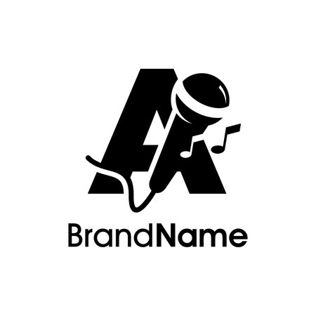 Initial Letter A with Microphone Logo Template vector icon illustration design.のイラスト素材