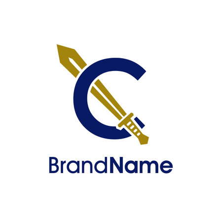 Initial Letter C with Sword Logo Design Template. Modern and Clean Logo Designのイラスト素材
