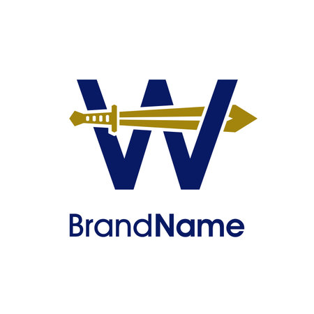 Luxury and Elegant Illustration Logo design Initial W Combine with Sword. Logo Good for your any company.のイラスト素材