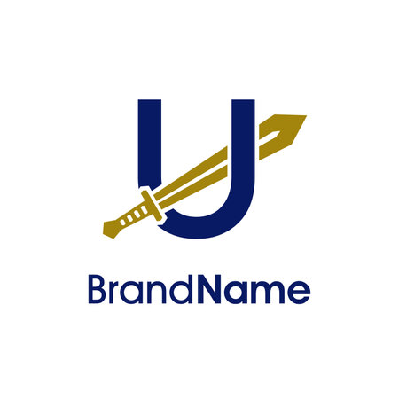 Luxury and Elegant Illustration Logo design Initial U Combine with Sword. Logo Good for your any company.のイラスト素材