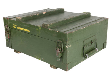 Ammunition crate green color for 60mm mortar shell isolated on white backgroundの写真素材