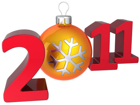 New 2011 Year red numbers with modern orange christmas ball as zero number. 3D render. Merry Xmas...