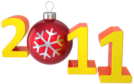 2011 Stylized shiny numbers with glossy red christmas bauble as zero number. 3D render. Merry Xmas and Happy New Year!の写真素材