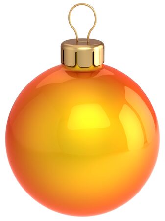 Christmas ball orange and glossy. Beautiful Happy New Year decoration. This is a detailed 3D render. Isolated on whiteの写真素材