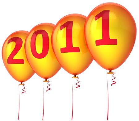 New 2011 Year Balloons in red and orange isolated on white backgroundの写真素材