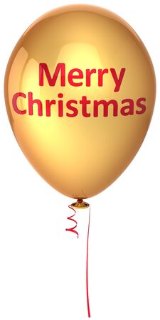 Merry Christmas helium balloon (golden with red text on it). This is a detailed 3D render (Hi-Res)の写真素材
