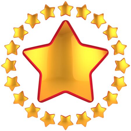 Golden star shape bauble with many little stars arranged as circle border around. This is a detailed 3D renderの写真素材