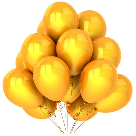 Yellow balloons glossy and beautiful. Modern glamour party decoration. Happiness holiday concept. This is a detailed 3D render (Hi-Res)の写真素材