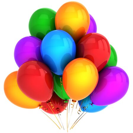 Super helium balloons multicolor. Modern beautiful colorful party decoration. Positive holiday emotionsの写真素材