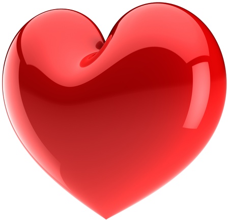 Red heart shape. Love symbol classic. Valentines day icon concept. Friendship glossy design element. This is a detailed render 3d (Hi-res). Isolated on white backgroundの写真素材
