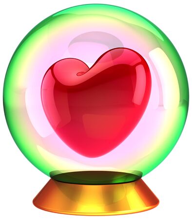 Heart shape in crystal globe. Happy Valentines Day! Sweetheart in Love bauble souvenir. This is a detailed three-dimensional render 3d (Hi-Res). Isolated on white background.の写真素材