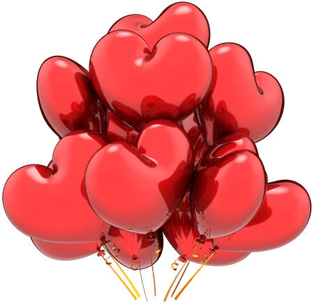 Heart shaped balloons. Happy Love party contemporary decoration. Valentine's Day greeting card template. This is a detailed three-dimensional render 3d (Hi-Res). Isolated on white backgroundの写真素材
