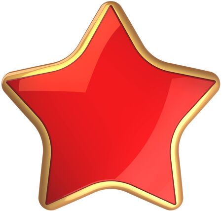 Red star shape rating symbol scarlet with golden border. Champion winner symbol. This is a detailed render 3d cgi (Hi-Res). Isolated on white backgroundの写真素材