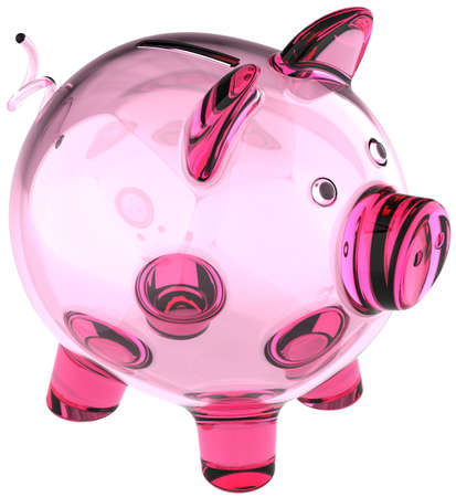 Piggy bank empty pink translucent glass. Finance money donate banking savings concept. This is a detailed three-dimensional render 3d (Hi-Res). Isolated on white backgroundの写真素材