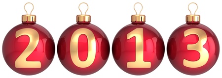 New 2013 Year baubles Christmas balls decoration colored red decorated with gold calendar date countdown  Merry Xmas greeting cardの写真素材