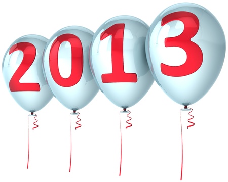 New Year 2013 party balloons holiday decoration  White helium balloon with red number  Future calendar dateの写真素材