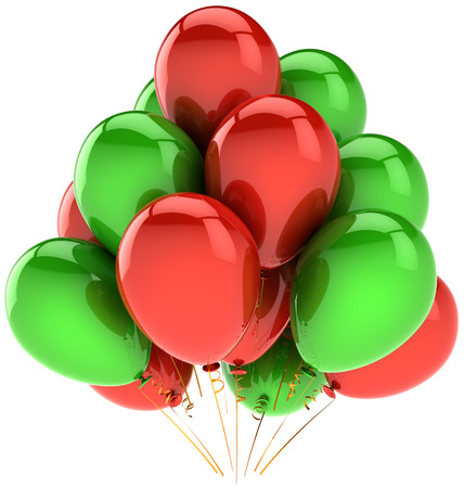 Birthday balloons party decoration colorful red green  Joy fun positive emotion concept  Holiday anniversary retirement celebration greeting cardの写真素材