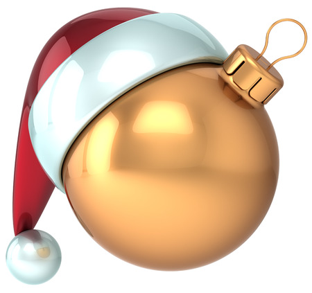 Happy New Year Christmas ball gold bauble decoration Santa hat iconの写真素材