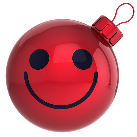 Smiley Christmas ball red Happy New Year bauble smile face smiling decoration joyful happiness icon  Funny Merry Xmas avatar wintertime positive symbolの写真素材