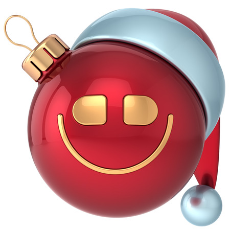 Christmas ball smile Happy New Year bauble Santa hat smiley face icon decoration red  Merry Xmas holiday joyful funny character toy concept  Wintertime emoticonの写真素材