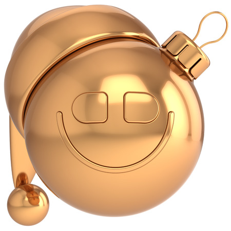 Christmas ball smiling avatar Happy New Year gold bauble Santa hat smiley face icon decoration gold  Wintertime emoticon  Merry Xmas cartoon character conceptの写真素材