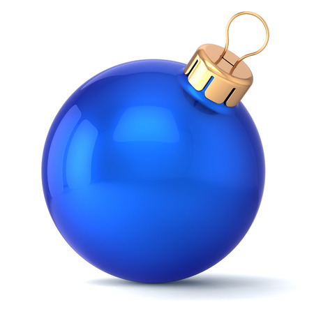 Christmas ball New Years Eve bauble decoration blue wintertime ornament icon traditional  Shiny Merry Xmas winter holidays symbol classic blankの写真素材