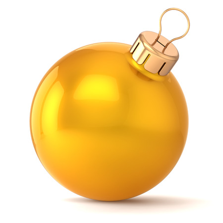 Christmas ball New Years Eve bauble decoration gold yellow golden wintertime ornament icon traditional  Shiny Merry Xmas winter holidays symbol classic blankの写真素材