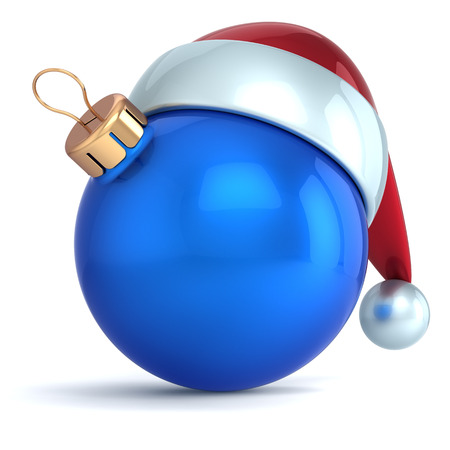 Christmas ball ornament New Year bauble decoration blue Santa hat icon happy emoticon  Seasonal wintertime Merry Xmas traditional symbol souvenir blankの写真素材
