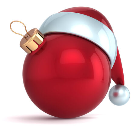 Christmas ball ornament New Year bauble decoration red Santa hat icon happy emoticon  Seasonal wintertime Merry Xmas traditional symbol souvenir blankの写真素材