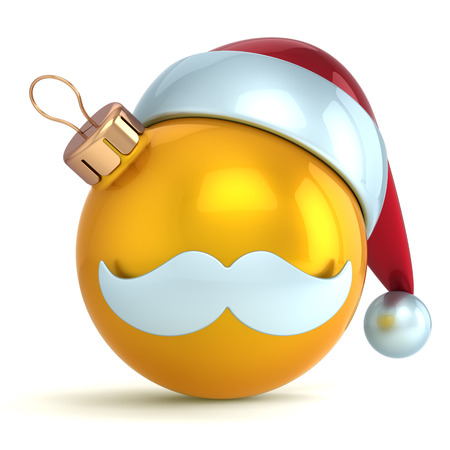 Christmas ball ornament Santa Claus hat New Year bauble gold yellow decoration happy emoticon avatar icon  Seasonal wintertime Merry Xmas mustache toy souvenirの写真素材