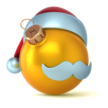 Christmas ball Santa Claus hat New Years Eve bauble ornament gold yellow decoration happy emoticon avatar icon  Seasonal wintertime Merry Xmas mustache souvenirの写真素材